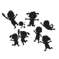 Joyful Kids Playing Silhouettes Energetic Childrens Games in a White Background Setting - Professional digital artwork with vibrant colors and detailed composition vector