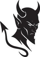 Intense Black and White Devil Head Silhouette with Curving Tail, Dark and Mysterious Illustration, Evil Spirit Graphic Design vector