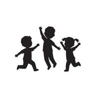 Joyful Children Playing Silhouettes Happy Kids Jumping and Running Outdoors in Playful Mood - Professional digital artwork with vibrant colors and detailed composition vector
