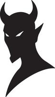 Mysterious Devil Silhouette, Dark and Ominous Head Profile Against White Background, Halloween Design - Professional digital artwork with vibrant colors and detailed composition vector