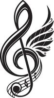 Elegant Black and White Treble Clef with Wings Design A Symbolic Image of Musical Inspiration and Freedom vector
