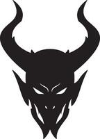 Menacing Demon Head Silhouette, Dark Fantasy Art, Gothic Horror Design, Mysterious and Ominous Artwork, Intense Evil Presence vector