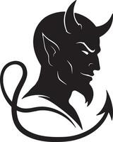 Mysterious Silhouette of a Devilish Figure with Horns, Profile View, Dark and Brooding Artistic Illustration vector