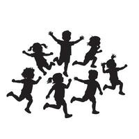 Joyful Kids Jumping and Playing in a Cheerful, Playful Silhouette Illustration - Professional digital artwork with vibrant colors and detailed composition vector