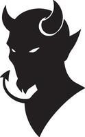 Menacing Devil Head Silhouette Dark, Mysterious Profile of a Horned Demon Against a White Background vector