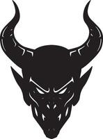 Menacing Black Devil Head Silhouette with Large Horns, Glaring Eyes, and Sharp Teeth, Isolated on White Background, Dark and Ominous Mood vector