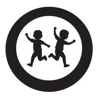 Joyful Children Playing, Running and Jumping in a Circle Happy Kids Silhouette Illustration - Professional digital artwork with vibrant colors and detailed composition vector