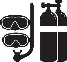Dive into Adventure Scuba Gear Icon, Snorkel Mask, and Oxygen Tanks for Underwater Exploration - Professional digital artwork with vibrant colors and detailed composition vector