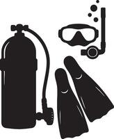 Serene Underwater Adventure Essential Scuba Diving Gear Silhouette Set for Ocean Exploration - Professional digital artwork with vibrant colors and detailed composition vector
