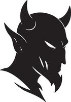 Mysterious Dark Devil Head Silhouette, Menacing and Ominous Graphic Design in Black and White - Professional digital artwork with vibrant colors and detailed composition vector