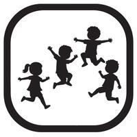 Joyful Children Playfully Jumping and Running in a Square Playground Frame, Black Silhouettes on White Background, Happy Active Kids vector