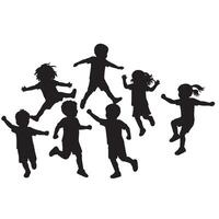 Joyful Children Playing and Jumping in a Cheerful Outdoor Setting Silhouette Image - Professional digital artwork with vibrant colors and detailed composition vector