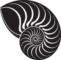 Elegant Black and White Nautilus Shell Illustration A Stunning Spiral Design for Ocean Lovers, Perfect for Nautical Themes and Artistic Decoration vector