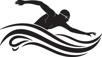 Powerful Swimmer Silhouette Gracefully Cutting Through Dynamic Waves in a Dramatic Black and White Image vector