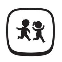 Joyful Children Running Playfully in a Black and White Icon, Representing Childhood Fun and Energy vector