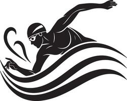 Dynamic Black and White Illustration of a Swimmer Gracefully Gliding Through Water, Powerful and Energetic Aquatic Scene vector