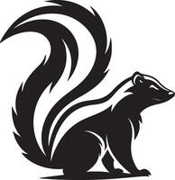 Majestic Skunk with Striking Tail, Sitting Calmly in Monochrome Style, Wild Animal Illustration, Nature Graphic vector