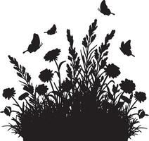 Wildflowers and Butterflies in a Lush Meadow, Peaceful Nature Scene - Professional digital artwork with vibrant colors and detailed composition vector