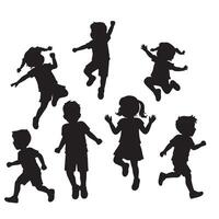 Joyful Children Silhouettes Playful Kids Jumping and Running in a Cheerful White Setting - Professional digital artwork with vibrant colors and detailed composition vector