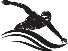 Powerful Swimmer Gracefully Gliding Through Water in Dynamic Freestyle Stroke, Black and White Artistic Illustration vector