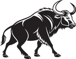 Powerful Black Yak Walking in Majestic Pose, Dramatic Stylized Illustration, Wild Animal Art - Professional digital artwork with vibrant colors and detailed composition vector