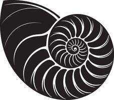 Elegant Black and White Nautilis Shell Design, Spiraling Ocean Life, Artistic Sea Creature Illustration, Calm and Serene Underwater Theme vector