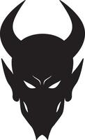 Mysterious Black Devil Silhouette with Sharp Horns, Glaring Eyes, Dark and Ominous Halloween Illustration - Professional digital artwork with vibrant colors and detailed composition vector