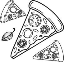 Delicious Hand-Drawn Pizza Slices with Basil, A Whimsical Black and White Culinary Illustration - Professional digital artwork with vibrant colors and detailed composition vector