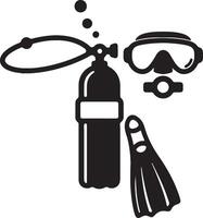 Serene Underwater Adventure Scuba Diving Equipment Icon with Oxygen Tank, Mask, and Fins - Professional digital artwork with vibrant colors and detailed composition vector