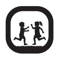 Joyful Children Playing Tag in a Park Silhouette Image of Happy Kids Running and Reaching in a Green Meadow vector