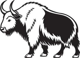 Majestic Yak Standing Proudly in a Dramatic Black and White Illustration, Evoking a Sense of Wild Strength and Untamed Beauty vector