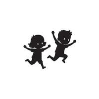Joyful Silhouette of Two Kids Joyfully Leaping and Playing Outdoors on a Sunny Day - Professional digital artwork with vibrant colors and detailed composition vector