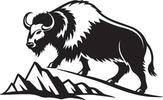Majestic Yak Ascending Rugged Mountain Peaks A Dramatic Black and White Illustration - Professional digital artwork with vibrant colors and detailed composition vector
