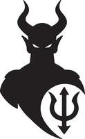 Menacing Devil Silhouette with Trident, Dark Fantasy Artwork, Mysterious and Ominous Illustration, Black and White Design vector