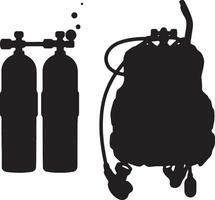 Dramatic Silhouette of Scuba Diving Gear Oxygen Tanks and Backpack in a Dark, Mysterious Setting vector