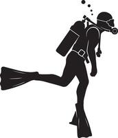 Dynamic Silhouette of a Scuba Diver in Action, Underwater Exploration, Ocean Depths, Peaceful Dive - Professional digital artwork with vibrant colors and detailed composition vector