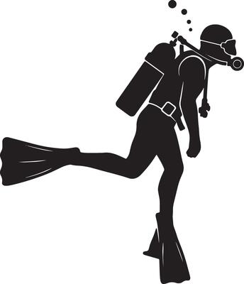 Dynamic Silhouette of a Scuba Diver in Action, Underwater Exploration, Ocean Depths, Peaceful Dive - Professional digital artwork with vibrant colors and detailed composition