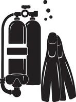 Serene Underwater Adventure Scuba Diving Equipment and Fins Silhouetted Against a White Background - Professional digital artwork with vibrant colors and detailed composition vector