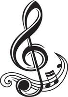 Elegant Black and White Treble Clef with Musical Notes Design, Flowing Music Symbol, Artistic Graphic for Music Lovers vector