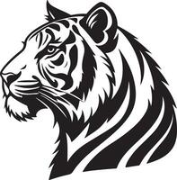 Majestic Tiger Head Profile A Powerful Black and White Illustration of a Wild Cat in Profile View, Evoking Strength and Serenity vector