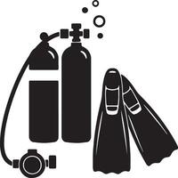 Scuba Diving Equipment Silhouette Oxygen Tanks, Regulator, and Fins for Underwater Adventures - Professional digital artwork with vibrant colors and detailed composition vector