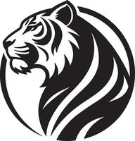 Majestic Tiger Head Profile in a Circular Design Powerful, Fierce, and Symbolic Black and White Illustration vector