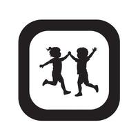 Joyful Children Playing Together in a Square Frame Happy Silhouette Illustration of Kids Jumping and Holding Hands vector