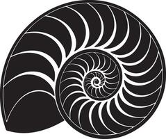 Elegant Black and White Nautilus Shell Spiral A Stunning Graphic Design of Ocean Life with Intricate Details and a Serene Mood vector