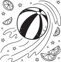 Jolly Beach Ball Splashing Through Summer Waves A Fun, Whimsical Black and White Illustration - Professional digital artwork with vibrant colors and detailed composition vector