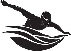 Dynamic Silhouette of a Swimmer Gracefully Gliding Through Water, Powerful Aquatic Action, Intense Competition Mood vector