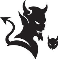 Mysterious Black Devil Silhouette with Tail, Glaring Intensely Against White Background Dark, Gothic Graphic Design vector
