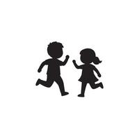Joyful Children Playing Silhouettes of Boy and Girl Running and Playing Together in a Cheerful Mood vector