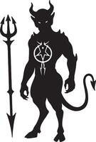Menacing Devil Silhouette with Trident Dark Fantasy Illustration, Gothic Art, Mysterious Figure - Professional digital artwork with vibrant colors and detailed composition vector