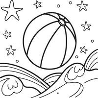 Joyful Beach Ball Coloring Page A Serene Summer Scene of a Beach Ball Above Gentle Ocean Waves Under a Starry Sky vector